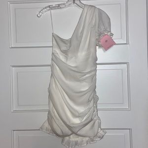 Hello Molly, NWT, Not Fair On Me, White Mini Dress, Rouched & Ruffle, Size Small